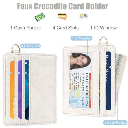 Image of Slim Credit Card Holder Crocodile Wallet Women Thin Wallets | Alligator Print RFID Blocking Minimalist Lightweight Pocket Small Cute Cards Holders ID Window, Beige Croc