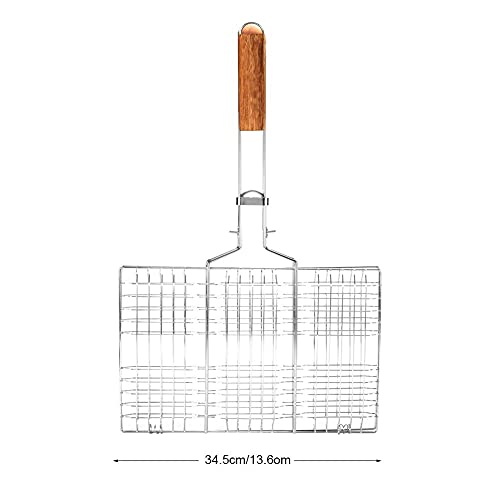 Tyenaza Grillrost, Grillkorb aus Edelstahl, Grillkorb für Fische, Grill, Grill, Werkzeugkorb, Grill, Fisch mit Holzgriff für Fisch, Gemüse, Garnelen