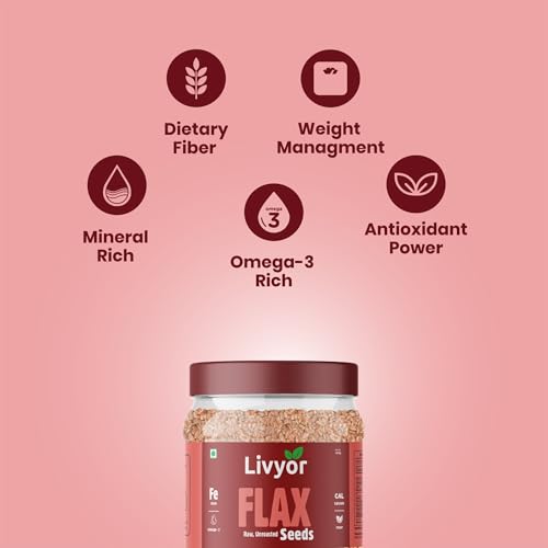 Image of Livyor Raw Flax Seeds - 400gm | Flax for eating | Alsi seeds | Rich in Protien and Dietary Fibre | Unroasted | Rich in Omega 3 and Iron | Pack of 1