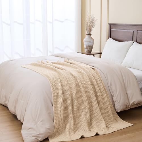 Soft Chunky Knit Ginger Beige Throw Blanket - Thick Cozy Decorative Blanket for Couch Sofa Bed Living Room, 60"x80" by OnesCosy - Used condition - Image 7