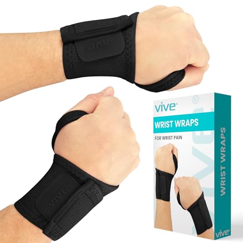 Vive Wrist Wraps Brace - Tendonitis Support for Carpal Tunnel Arthritis - Sprained Pain Protection Sleeve - Weightlifiting and Calisthenics Compression Stabilizer - Fitness for Women, Men - Adjustable
