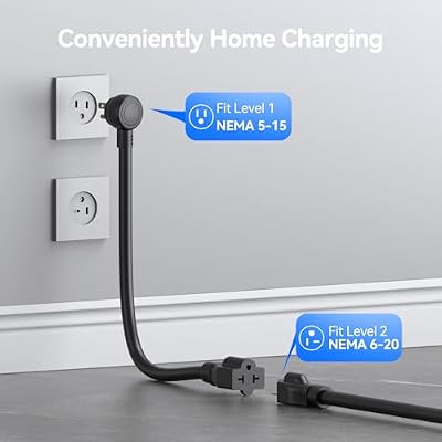 Tecknet Ev شاحن مستوى 1 & 2، 16 A شاحن سيارة كهربائية مع Nema 6-20 التوصيل، Nema 5-15 محول، كابل 25 Ft، J1772 معدات شحن السيارات الكهربائية متوافقة مع جميع نماذج Ev