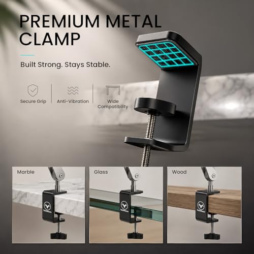 Image of Overhead Video Mobile Stand, New Extra Long Arm, 1 /4 inch Head 2 Way Base clamp, and Bracket for Mobile Phone, for, Overhead Video, Desktop,Bedroom, Office, Black (Premium Overhead Stand)