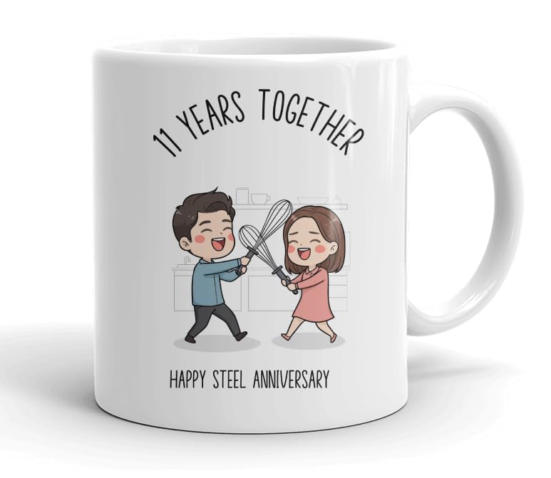 VIROSA 11 Years Steel Anniversary Mug – 11oz Ceramic Coffee Cup Gift for Husband, Wife, Couples – Eleventh Wedding Anniversary Present Idea, Romantic Keepsake — image 1