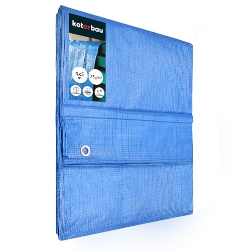 KOTARBAU® Plane - 75 g/m2 - Abdeckplane - 4 x 5 m - Schutzplane - Stark & Dick - Universal - Wasserdicht - Blau