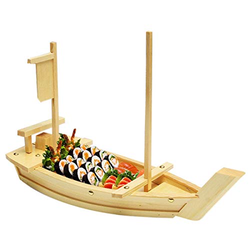 100% Natural Bamboo Wooden Sushi Tray Serving Boat Plate for Home or Restaurant