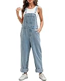 Meikulo Womens Casual Boyfriend Jeans Overall Denim Bib Adjustable Straps Wide Legs Retro Loose Fit Jumpsuit With Pocket Light Blue,XL