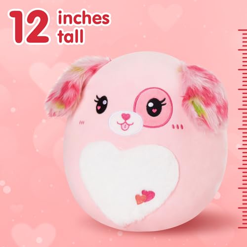 Image of Cute Pink Puppy Plush Pillow Soft Stuffed Animal Toy for Kids 12in