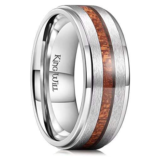 King Will Natura - Fede nuziale in carburo di tungsteno, 8 mm, colore: nero/argento, P 1/2(56.97mm), Titanio, Nessuna pietra preziosa