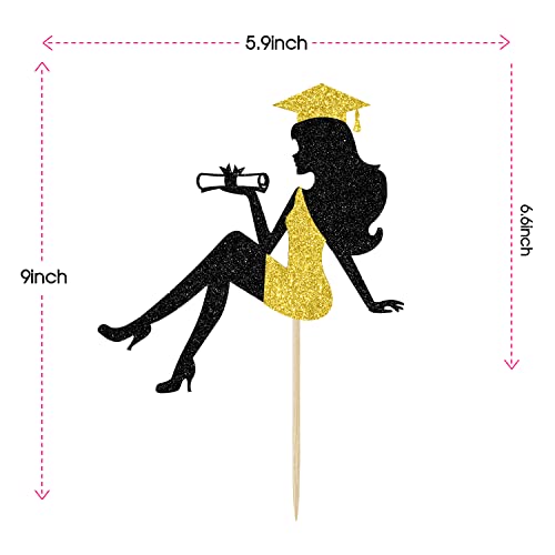 Unoggsor Graduation Cake Topper 2022, Girl Topper, Congrats Grad Decor, Girls Party Decorations, Black And Gold Glitter #TOP2