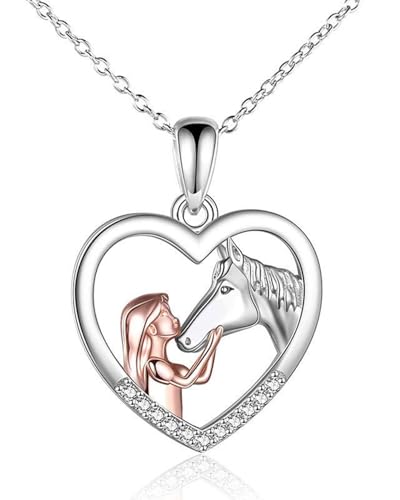 FUGLUS Collares para niña, con colgante de corazón y caballo de plata, joyería fina para regalo, para niñas, amigas y madre e hija, regalos comunion niña