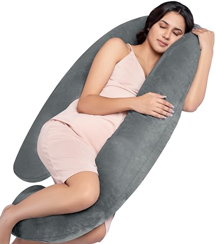 MY ARMOR Full Body G Shaped Pregnancy Pillow for Maternity & Baby Nursing | Abdomen, Hip, Spine, Neck & Head Support Cushion for Pregnant Women | Premium Velvet Outer Cover with Zip | Grey
