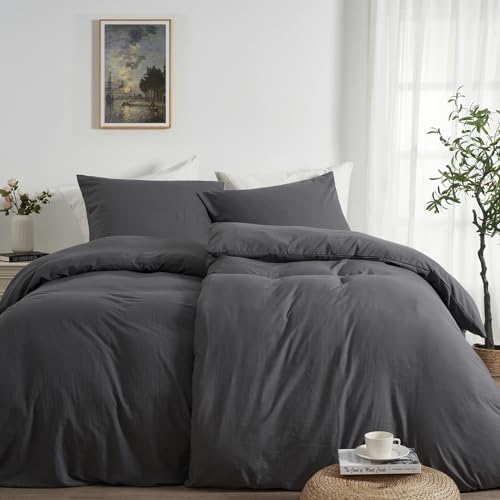 Duvetnova Bettwäsche 135x200 Grau Einfarbig 4teilig Superweiche Vorgewaschene Mikrofaser Baumwollähnlich ÖKO-TEX 2 Bettbezüge 135 x 200+2 Kissenbezüge 80x80-alle mit Reißverschluss Bettwäsche