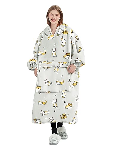 Image of KFUBUO Wearable Blanket Hoodie for Adults With Pocket Cat Extra Long | Sherpa, Cat Gifts for Cat lovers, Sweatshirt Blanket, Cat Hoodie Pouch, Cute Gifts for Women, Blanket Sweatshirt