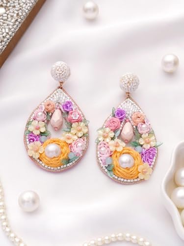Image of SANJOYA by EVERSTYLISH Embroidered Earrings for Women | Sequins, Cutdana & Resham Floral Statement Earrings | Ethnic Jewelry for Weddings, Festivals & Special Occasions
