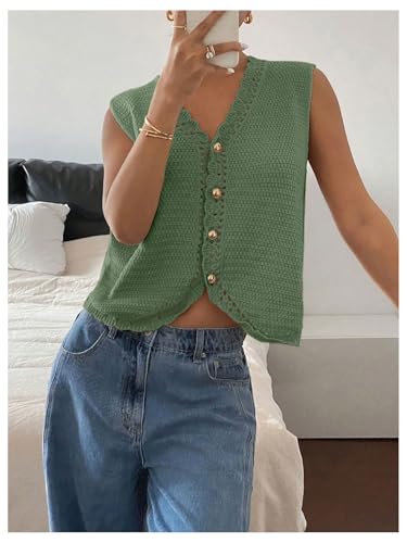 GORGLITTER Women's Crochet Cardigan Vest Top Sleeveless Western Country Concert Outfits Casual Trendy4