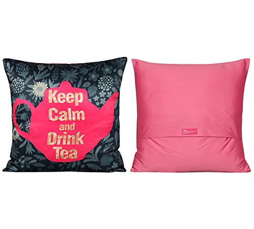 Image of India Circus by Krsnaa Mehta Garden Hi-Tea Multicolor Satin Blend Cushion Pillow Covers Set of 5 (16 x 16 Inches)