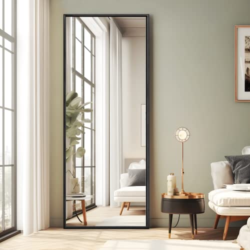 Image of NeuType Full Length Bedroom Wall-Mounted Floor Mirror with Standing Holder (Elegant Black)