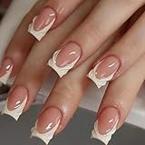 Hkanlre French Press on Nails Medium Square Fake Nails Tips Full Cover 3D False Nails for Women 24PCS