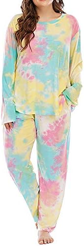 ALLEGRACE Plus Size Pajama Set Pants Women Tie Dye Long Sleeve Shirts Nightwear Sleep & Lounge Pjs