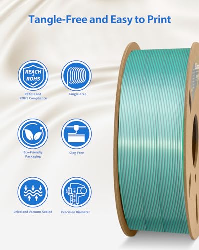 Image of DURAMIC 3D Silk Dual Color PLA Filament Shinny High Gloss Finish 1.75mm | 3D Printing Filament with Cardboard Spool,No-Tangling Neatly Wound Dimensional Accuracy 99% + /- 0.03mm 1KG Silk Grey Green