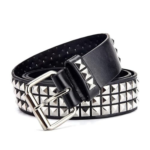 Black Pyramid Studded Genuine Leather Belt, Punk Rock Style3