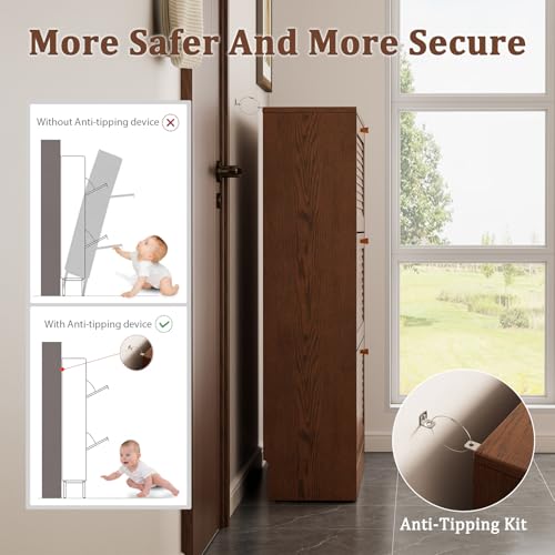 Image of KungFuWood Soild Wood Shoe Storage Cabinet with 3 Flip Drawers for Entryway,Narrow Shoe Rack Cabinet with Adjustable Shelves,Morden Hidden Shoe Organizer,Foyer, Hallway