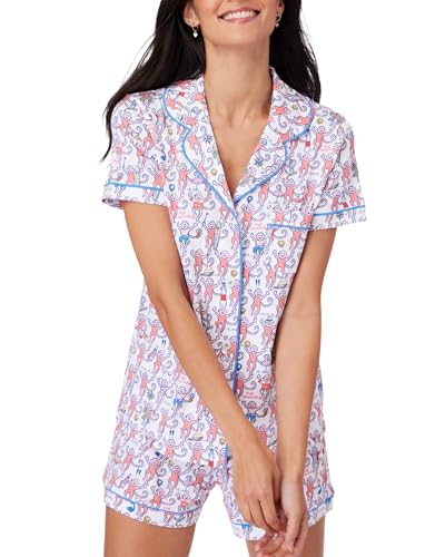 Image of Zelbuck Womens Pajamas Set Trendy 2 Piece Button Down Monkey Shorts Set Y2k Roller Dupes Rabbit Long Sleeve Preppy Loungewear Pjs, Large, Hamptons