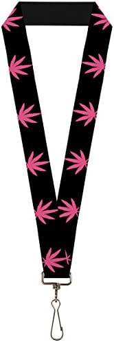 Lanyard - 1.0" - Marijuana Leaf Repeat Black Pink image 2