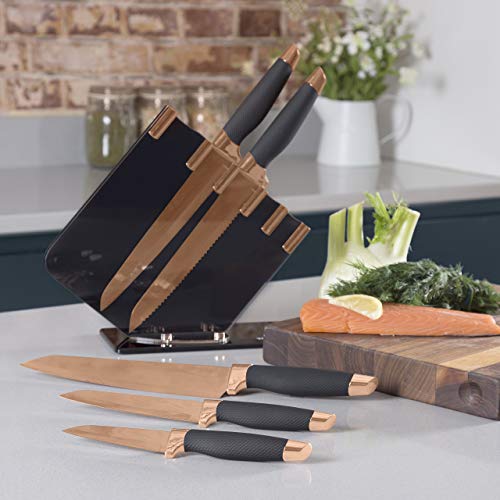 Tower-T81532RD-Kitchen-Knife-Set-with-Acrylic-Knife-Block-Damascus-Effect-Stainless-Steel-Blades-Rose-Gold-and-Black-5-Pieces