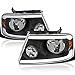 SPEC-D TUNING Matte Black LED Strip Headlights Lamps Compatible with Ford F150 2004-2008, 06-08 Lincoln Mark LT L+R Pair Head Light Lamp Assembly