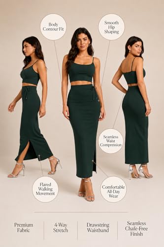 Image of Stretchable Cotton Saree Shapewear Petticoat for Women | Breathable Saree Shaper with Drawstring & Side Slits | Seamless Inskirt Petticoat for Saree Lehenga Gown | S-5XL