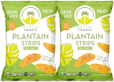 ARTISAN TROPIC Plantain Strips Sea Salt - 2 Pack, 4.5oz - Vegan, Paleo, Gluten Free Chips – Whole 30 Approved Foods Non-GMO Healthy Snack for Lunches, Dipping, Parties - Baked Banana Chips