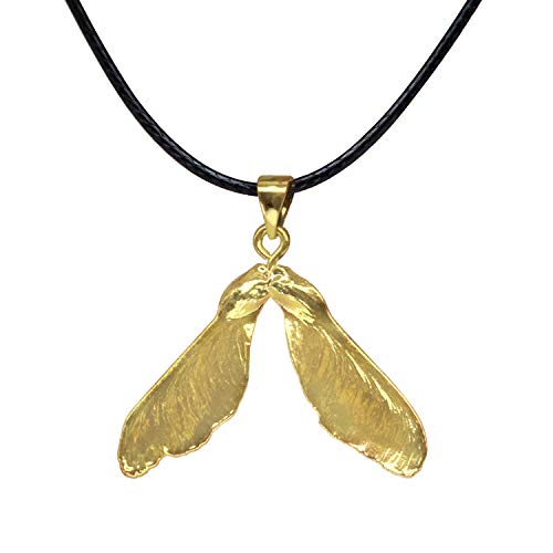 Gato Verde Leaf Necklace Pendant Like Mermaid Tail 24K Gold Plated Maple Seed