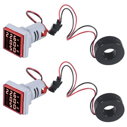 Image of 2PCS Digital Ammeter Voltmeter AC 60-500V 0-100A, 3 in 1 Multifunction Volt Amp Frequency Meter LED Display Voltage Detector Current Tester Gauge (Red)