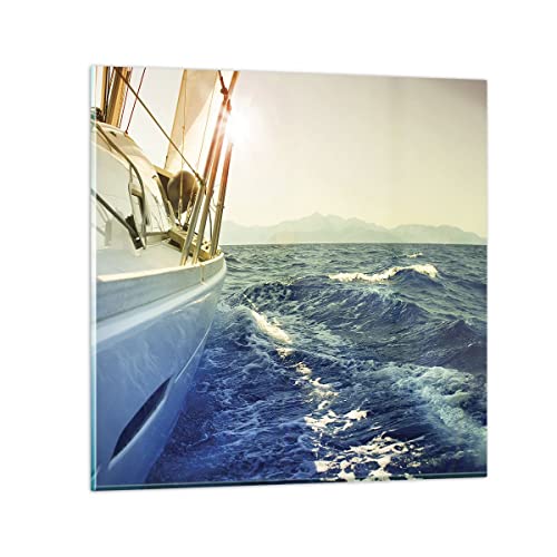 ARTTOR Vidrios decorativos Yate Velero Sol Cuadro Sobre Vidrio Moderno 30x30cm Decoracion Salon Dormitorio Cocina Cuadros Pared Impresiones Impresión en Cristal Wall Art Prints Decor GAC30x30-4138