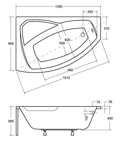 ECOLAM® Badewanne Eckbadewanne Acryl Rima weiß 140x90 cm LINKS + Kopfstütze + Schürze Ablaufgarnitur Ab- und Überlauf Automatik Füße Silikon Komplett-Set – Bild 6