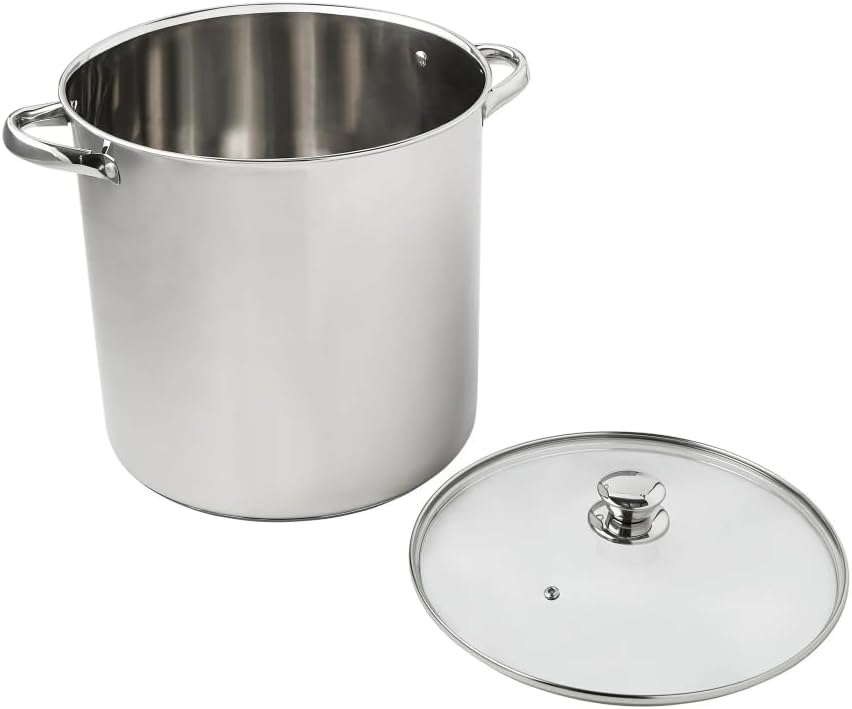 Stainless Steel 16-Quart Stock Pot with Glass Lid, Induction Compatible, Stainless Steel, Dishwasher Safe