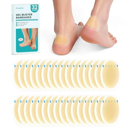 Promifun Waterproof Hydrocolloid Gel Blister Bandages - Pads for Heel, Foot, Toe & Feet - Gel...
