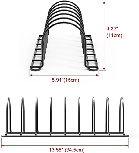 Image of Dish Rack Organizer for Kitchen - 7 Compartment Countertop Dish Drying Rack, Space-Saving Black Iron Dish Drainer Rack, 14 x 8 x 8 Inches