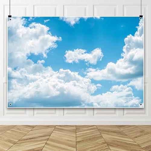 背景布【屋内V】ニューボーンフォト、ペット、ドール撮影用　空　薔薇　気球　雲　窓 Amazon | Qinunipoto 青空背景布 空 雲 撮影布 1.5x1m 白い雲と水色の