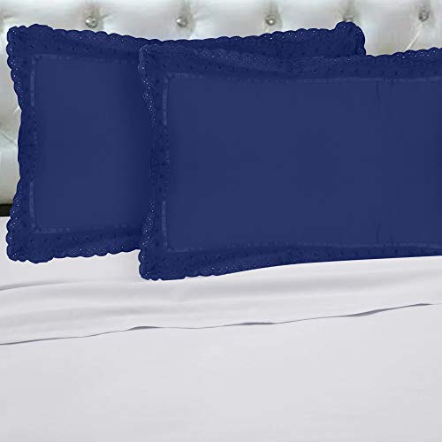 Image of VHC 100% Cotton Lace Pillow Cover /Case Set (Pack of 2)-Navy Blue