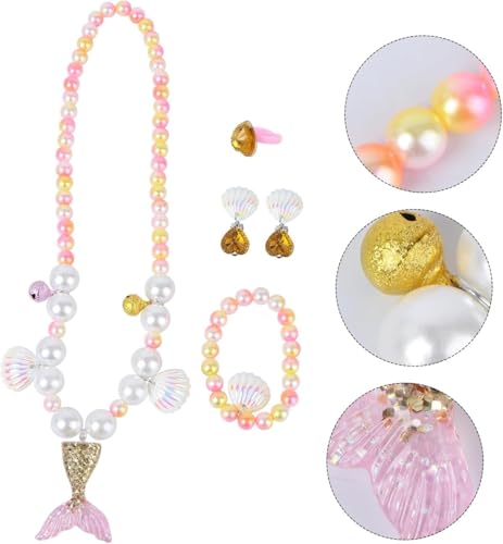 Image of FancyDressWale Mermaid Jewelry Kit Shell Necklace, Bracelet, Ring, Earrings, and Organza Bags - Perfect for Mermaid Party Costume Accessories. Cute Style, Plastic and Organza.