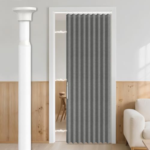 Image of Blackout Sliding Door Curtains for Doorways with Curtain Rods 28-39 In Length, Accordion Doors Magnetic Door Curtain for Bedroom Living Room Doorway Curtain Sets (1 Panel, 42 W x 78 L, Dark Grey)