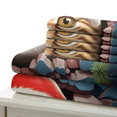 Housse de couette imprimée motif chat de Noël, cadeau idéal 3 pièces