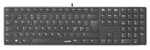 Speedlink Riva Scissor - Boîtier en métal élégant, Clavier Silencieux Touches Plates, Clavier PC avec câble USB, commutateurs Ciseaux durables, filaires, Disposition QWERTY scandinave Nordique, Noir