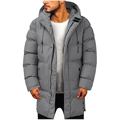 Buetory Mens Winter Hooded Down Jackets Quilted Lightweight Puffer Parka Windproof Jackets Coat Outdoor Recreation Outerwear Gray, 3XL Cover