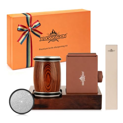 Image of Luxury Knife Sharpening Kit - Patented Multi-Angle Premium Rolling Knife Sharpener for Chef, Fruit, and All Steel Knives,Gift for Men /Dad (Brown)