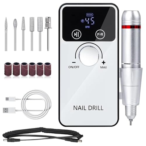Image of MAYCREATE Electric Nail Drill 45000RPM, 6 Bits and Sanding Bands for Acryli