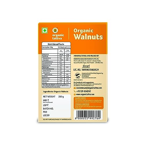 Image of Organic Tattva Organic Walnuts (Akhrot Giri) | Rich in Dietary Fiber, Protein and Antioxidants | NO Cholesterol and NO Trans-Fat | Boosts Immunity and Supports Nerve Health (750 Grams(Pack of 3))